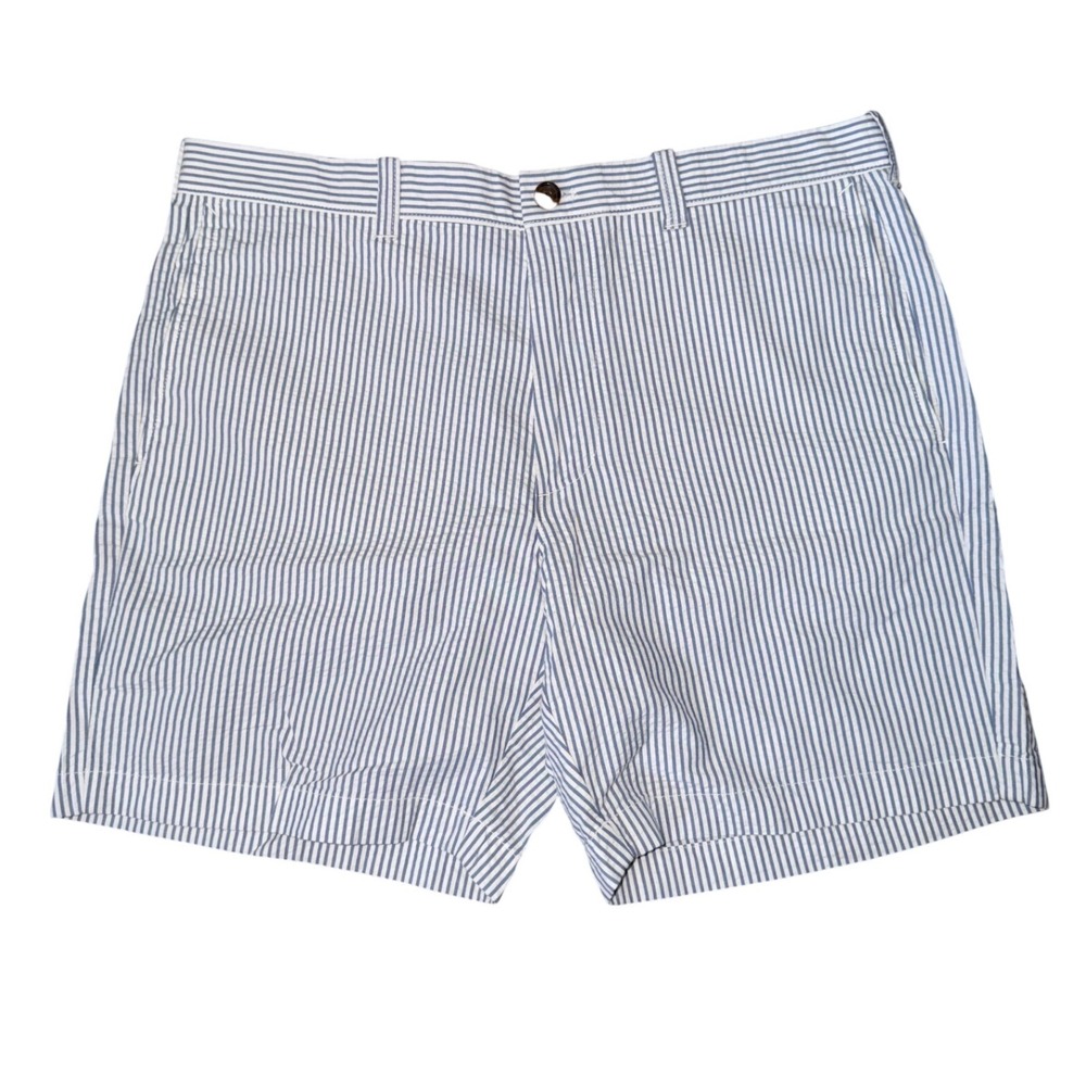 J.Crew Mens 35 Seersucker Shorts 7 Inch Inseam Blue White Striped NWT